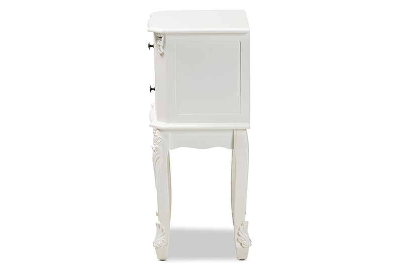 Dericia Classic and Traditional French White Finished Wood 2-Drawer End Table