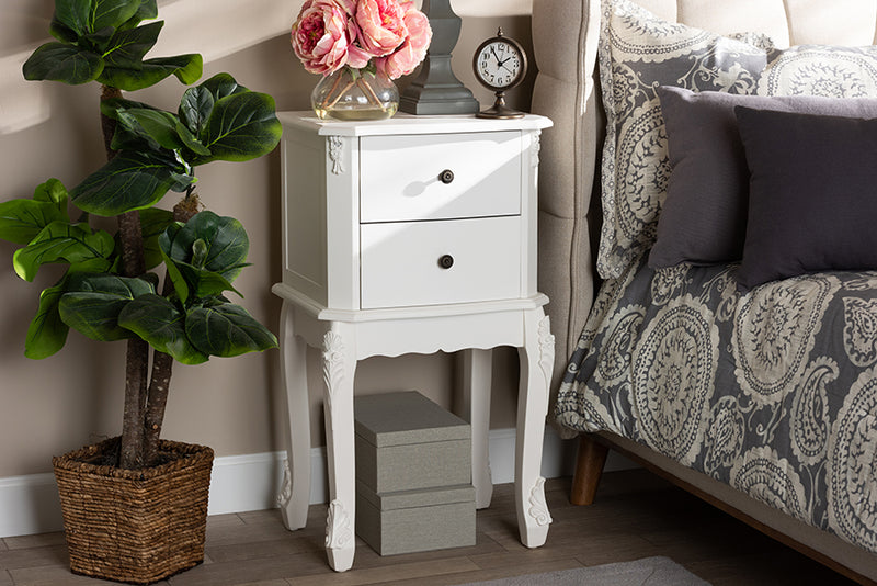 Dericia Classic and Traditional French White Finished Wood 2-Drawer End Table