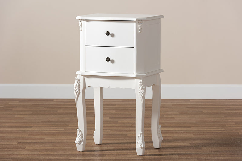 Dericia Classic and Traditional French White Finished Wood 2-Drawer End Table