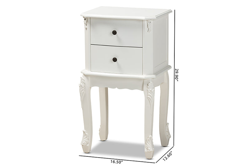 Dericia Classic and Traditional French White Finished Wood 2-Drawer End Table