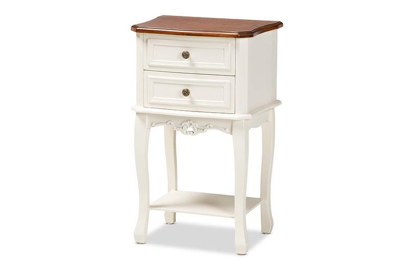 Varen Classic and Traditional French White and Cherry Brown Finished Wood 2-Drawer End Table