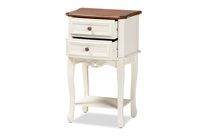 Varen Classic and Traditional French White and Cherry Brown Finished Wood 2-Drawer End Table