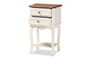 Varen French White and Cherry Brown 2-Drawer End Table Baxton