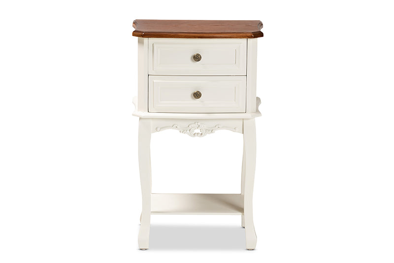 Varen Classic and Traditional French White and Cherry Brown Finished Wood 2-Drawer End Table