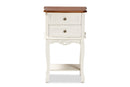 Varen French White and Cherry Brown 2-Drawer End Table Baxton