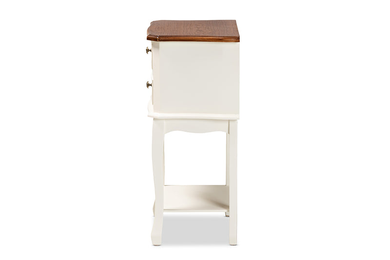 Varen Classic and Traditional French White and Cherry Brown Finished Wood 2-Drawer End Table