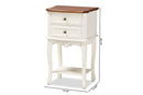 Varen French White and Cherry Brown 2-Drawer End Table Baxton