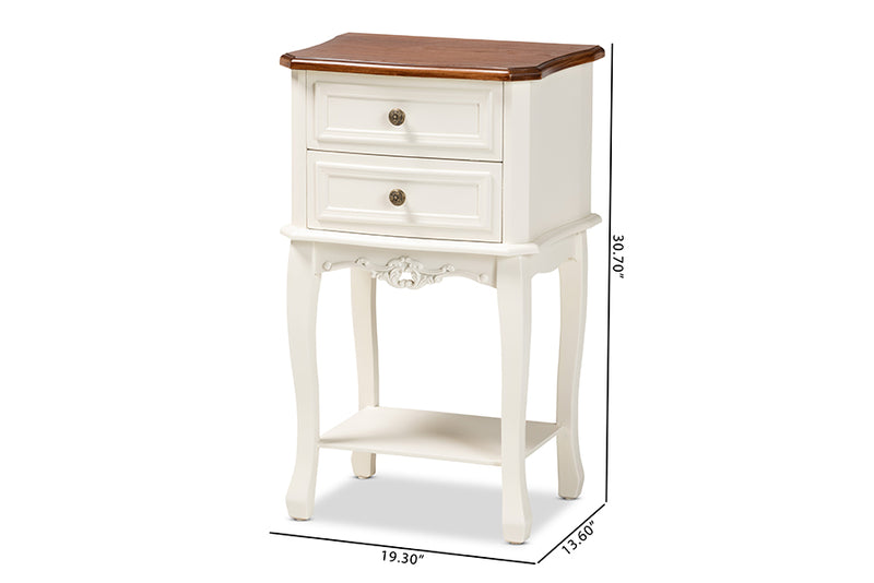 Varen Classic and Traditional French White and Cherry Brown Finished Wood 2-Drawer End Table