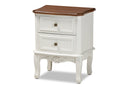 Aveena French White and Cherry Brown 2-Drawer End Table Baxton