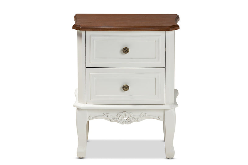 Aveena French White and Cherry Brown 2-Drawer End Table Baxton