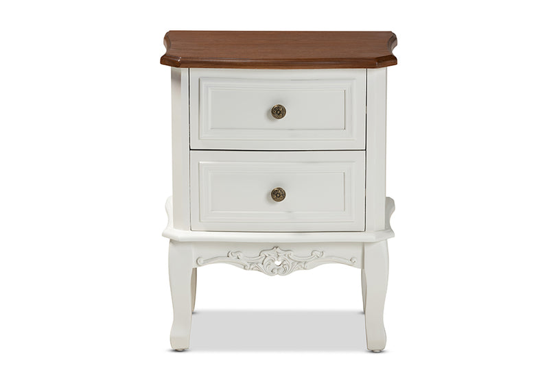 Aveena Classic and Traditional French White and Cherry Brown Finished Wood 2-Drawer End Table