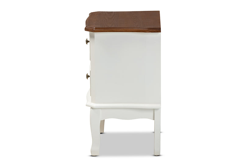 Aveena Classic and Traditional French White and Cherry Brown Finished Wood 2-Drawer End Table