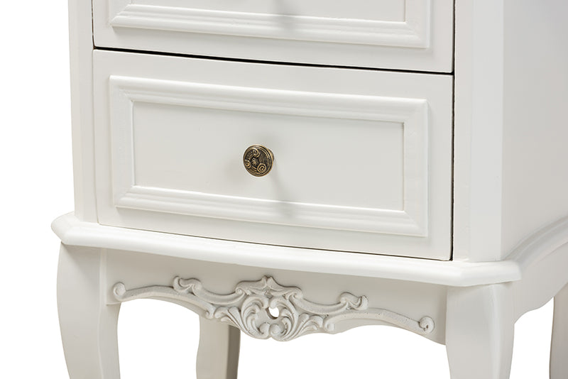 Aveena Classic and Traditional French White and Cherry Brown Finished Wood 2-Drawer End Table