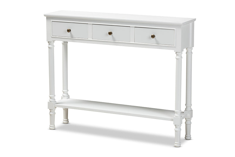 Zala Classic and Traditional French Farmhouse White Finished Wood 3-Drawer Entryway Console Table