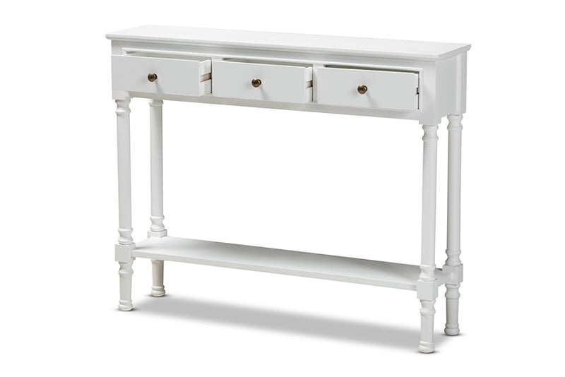 Zala Classic and Traditional French Farmhouse White Finished Wood 3-Drawer Entryway Console Table