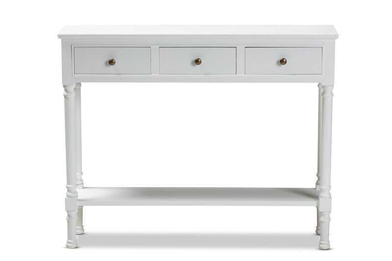 Zala Classic and Traditional French Farmhouse White Finished Wood 3-Drawer Entryway Console Table