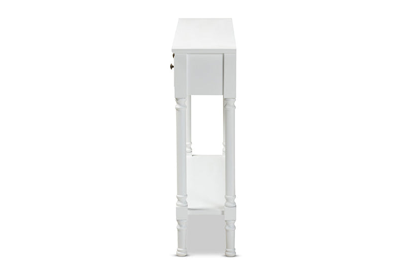 Zala French Farmhouse White 3-Drawer Entryway Console Table Baxton