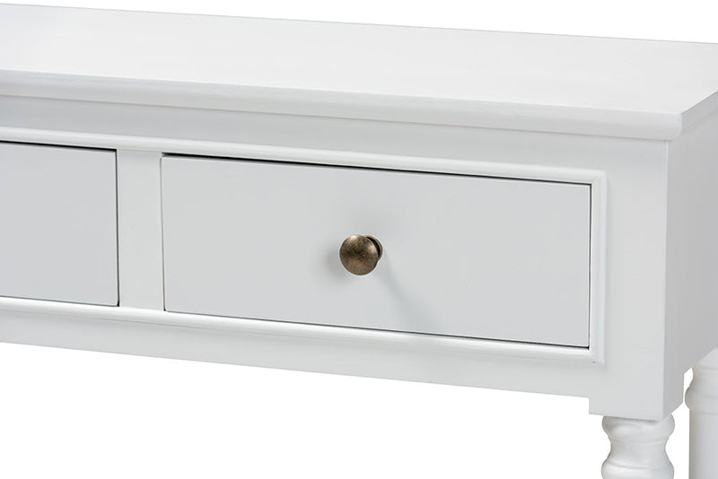 Zala French Farmhouse White 3-Drawer Entryway Console Table Baxton