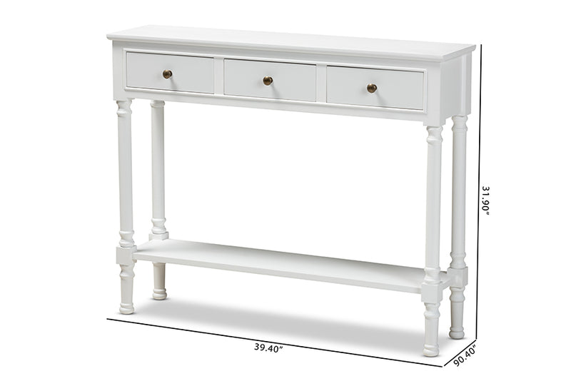 Zala Classic and Traditional French Farmhouse White Finished Wood 3-Drawer Entryway Console Table