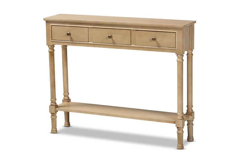 Zala Classic and Traditional French Farmhouse Oak Brown Finished Wood 3-Drawer Entryway Console Table