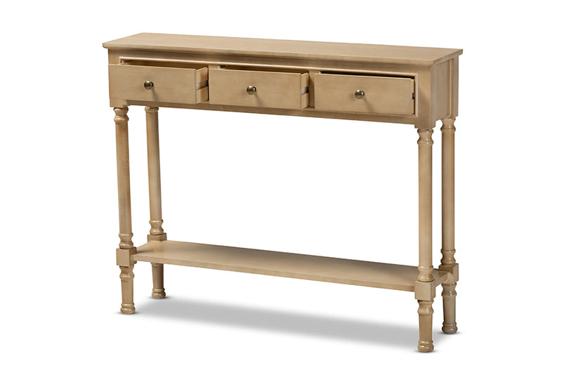 Zala Classic and Traditional French Farmhouse Oak Brown Finished Wood 3-Drawer Entryway Console Table