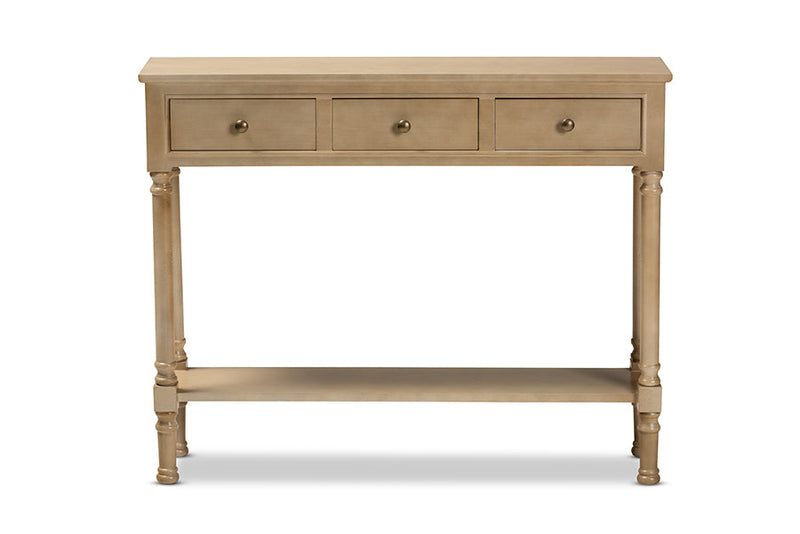Zala French Farmhouse Oak Brown 3-Drawer Entryway Console Table Baxton