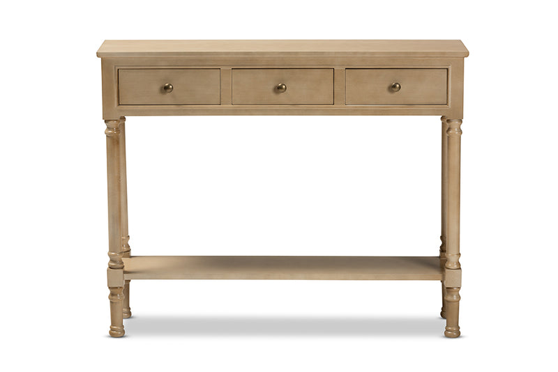 Zala Classic and Traditional French Farmhouse Oak Brown Finished Wood 3-Drawer Entryway Console Table