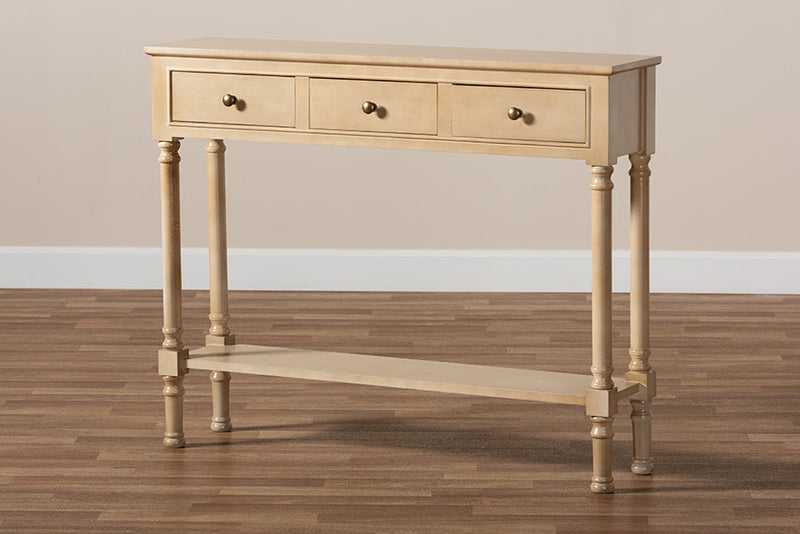 Zala French Farmhouse Oak Brown 3-Drawer Entryway Console Table Baxton