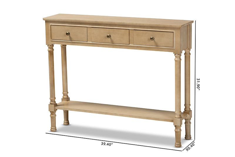 Zala Classic and Traditional French Farmhouse Oak Brown Finished Wood 3-Drawer Entryway Console Table