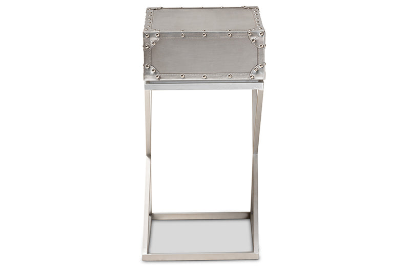 Garan Modern French Industrial Silver Metal 1-Drawer End Table