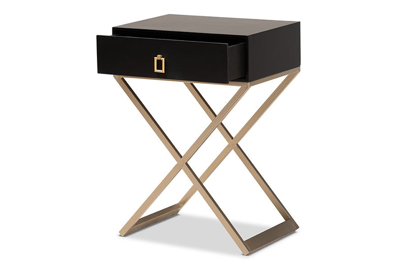 Marelli Black and Powder Coated Brass Effect Metal 1-Drawer End Table Baxton