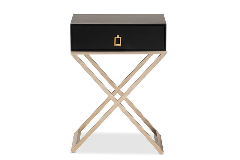 Marelli Black and Powder Coated Brass Effect Metal 1-Drawer End Table Baxton