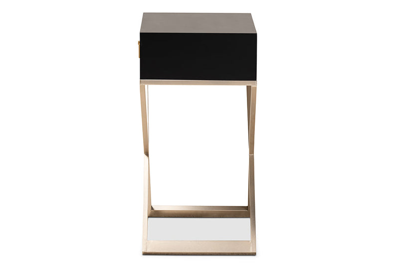 Marelli Black and Powder Coated Brass Effect Metal 1-Drawer End Table Baxton