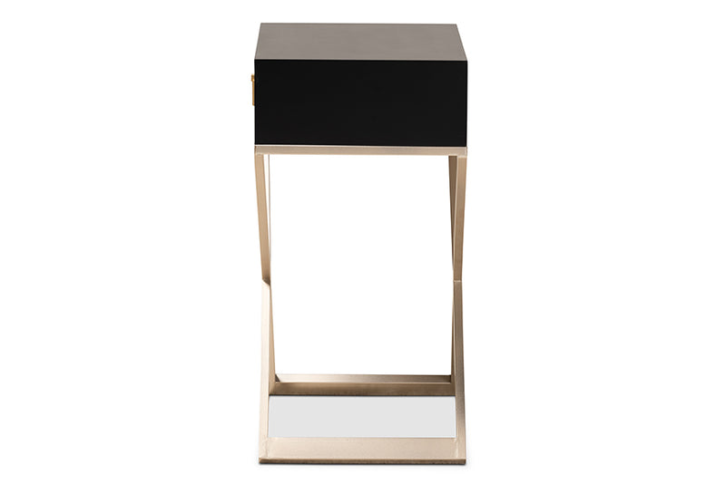 Marelli Modern and Contemporary Black Finished Wood and Powder Coated Brass Effect Metal 1-Drawer End Table