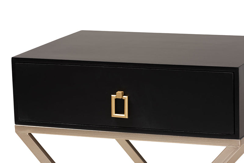 Marelli Black and Powder Coated Brass Effect Metal 1-Drawer End Table Baxton