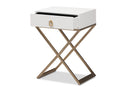 Marelli White and Powder Coated Brass Effect Metal 1-Drawer End Table Baxton