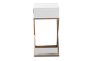 Marelli White and Powder Coated Brass Effect Metal 1-Drawer End Table Baxton