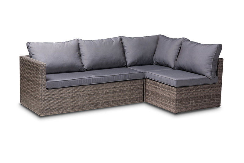 Thelma Gray Polyester Brown Finished 4Pc Woven Rattan Outdoor Patio Set Baxton