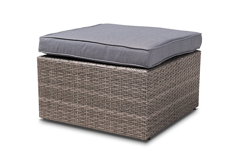 Thelma Modern and Contemporary Gray Polyester Upholstered and Brown Finished 4-Piece Woven Rattan Outdoor Patio Set