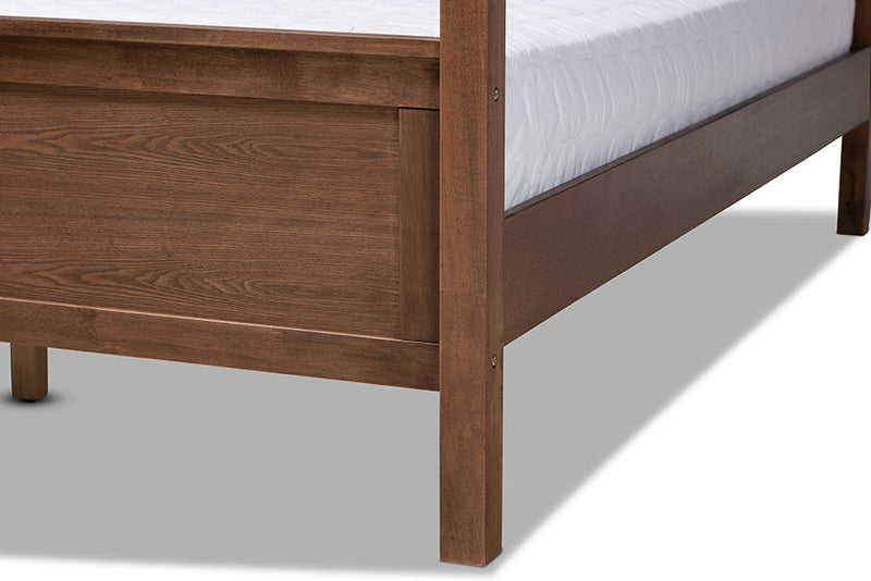 Sunderland Gray Fabric Walnut Brown Queen Size Platform Canopy Bed Baxton