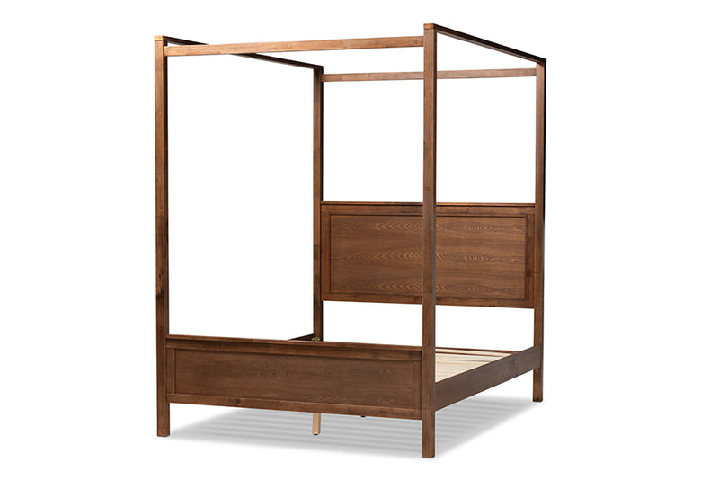 Corsa Modern and Contemporary Walnut Brown Finished Wood King Size Platform Canopy Bed