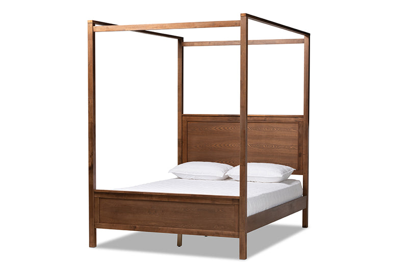 Corsa Modern and Contemporary Walnut Brown Finished Wood King Size Platform Canopy Bed