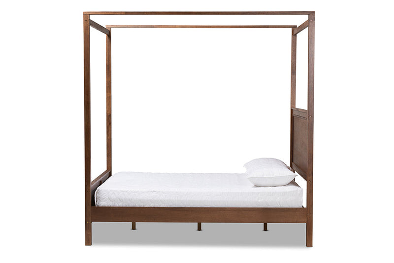 Corsa Walnut Brown Queen Size Platform Canopy Bed Baxton