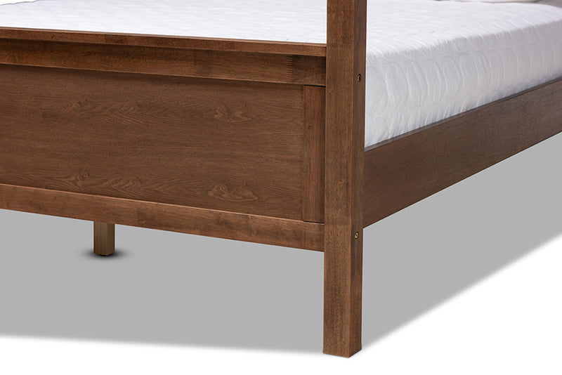 Corsa Modern and Contemporary Walnut Brown Finished Wood King Size Platform Canopy Bed