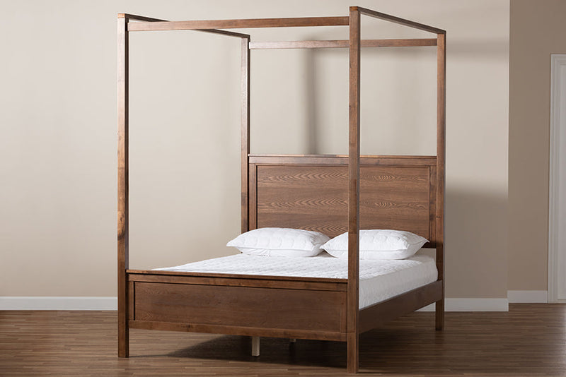 Corsa Walnut Brown Queen Size Platform Canopy Bed Baxton