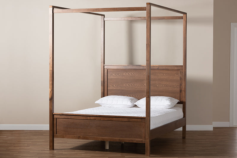 Corsa Modern and Contemporary Walnut Brown Finished Wood King Size Platform Canopy Bed