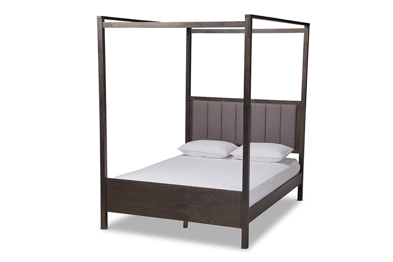 Sunderland Modern and Contemporary Gray Fabric Upholstered and Dark Gray Oak Finished Wood King Size Platform Canopy Bed