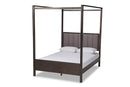 Sunderland Gray Fabric Dark Gray Oak Queen Size Platform Canopy Bed Baxton