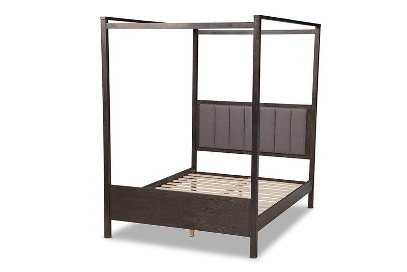 Sunderland Gray Fabric Dark Gray Oak Queen Size Platform Canopy Bed Baxton