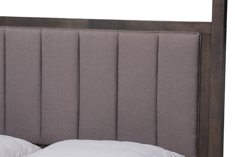 Sunderland Gray Fabric Dark Gray Oak Queen Size Platform Canopy Bed Baxton